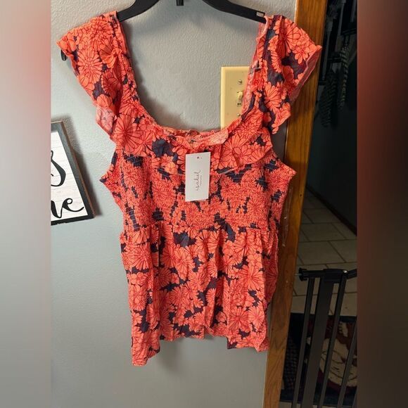 Ingrid & Isabel Pink Floral Ruffle Smocked Maternity Tank Top NWT XL - Picture 4 of 9